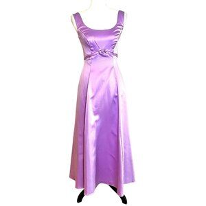 Vintage 90s Lavender Satin Maxi Prom Bridesmaid Dress Bow Detail Made USA XS/S